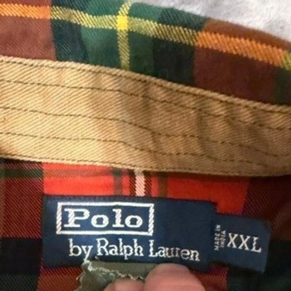 Polo Ralph Lauren Shirt Mens 2XL Red Plaid Cotton Shooting Hunting Chin Strap